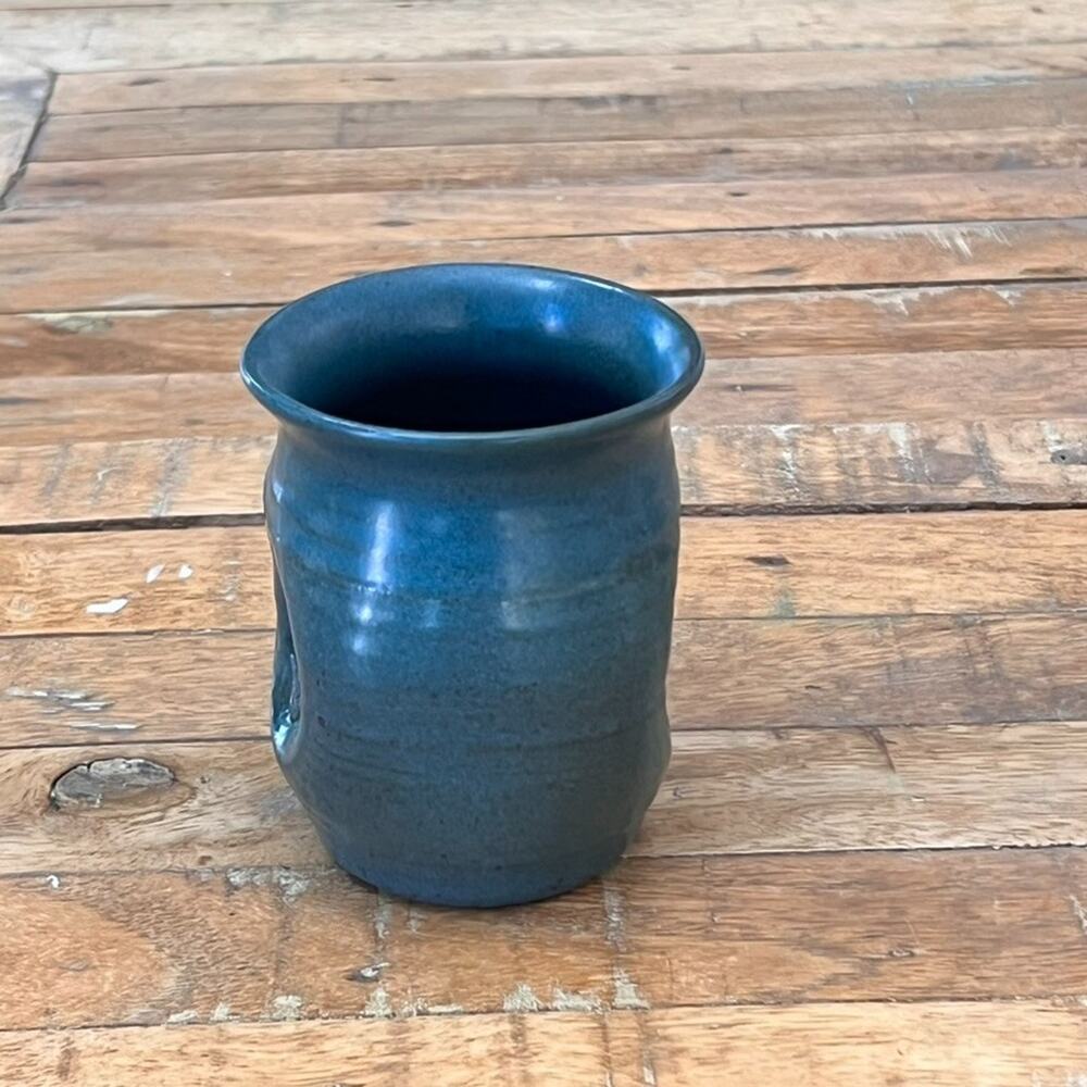 Samuel Calder Studio Art Pottery Sugar Cup Blue Speckled Earthenware Matte